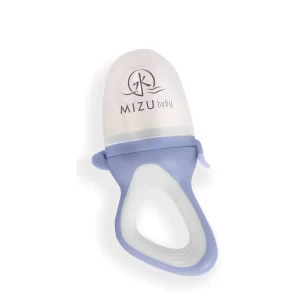 Mangiafrutta in silicone blu con tappo chiuso